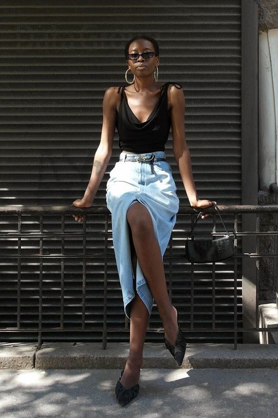 saia jeans com fenda frontal tendência verão 2020 por Alessandra Faria